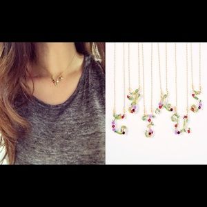 Les Néréides Enamel Floral Letter Pendant Necklace